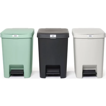 Brabantia StepUp szelektív hulladékgyűjtő szett, 3db pedálos szemetes, 25L - J méret, 91% újrahasznosított műanyag - SU25L-SET