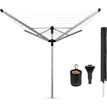 Brabantia Rotary Dryer Lift-O-Matic Advance kerti ruhaszárító 60m, forgatható, D=50mm, ultra könnyen állítható magasság, betonalap rögzítésű, védőzsák, csipesztartó, metál szürke - 100260