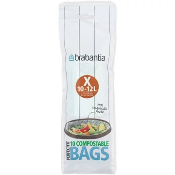 Brabantia PerfectFit Compostable komposztálható szemeteszsák, 100%-ban lebomló, keményítőből készült, X méret, 10-12L, 10 zsák/tekercs - 118685