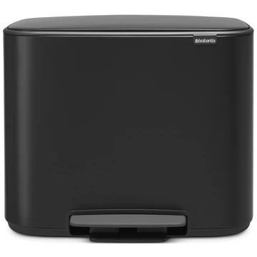 Brabantia Bo Pedal Bin pedálos szelektív hulladékgyűjtő szagmentesen záródó Soft-Close fedél, műanyag tartály, 3x11L - X méret, acél, matt fekete - 121104