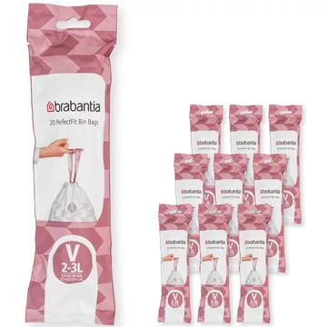 Brabantia PerfectFit szemeteszsák, V méret, 2-3L, Multipack 200 zsák, 10 tekercs, 20 zsák/tekercs