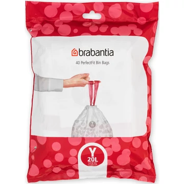 Brabantia PerfectFit szemeteszsák, Y méret, 20L, visszazárható adagoló csomag, 40 zsák/csomag