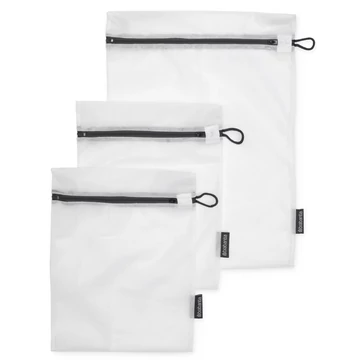 Brabantia Wash Bag, 3 db-os mosózsák készlet, 2 db kisméretű 330x250mm és 1db nagyméretű 450x330mm cipzáras zsák, fehér zsák / sötétszürke cipzár - 149221