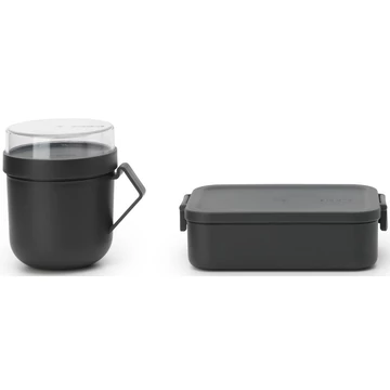 Brabantia Make - Take Lunch Box közepes méretű ételhordozó doboz, 1100 ml, szivárgás- és légmentes záródás, bepattintós (clip-on) zárómechanizmus, BPA mentes műanyag, sötétszürke - 202520