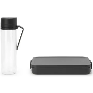 Brabantia Make - Take Break Set 2db-os szett vizespalack (500 ml) és lapos ételhordozó doboz (1100 ml), BPA mentes műanyag, sötétszürke - 206689