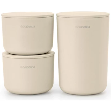 Brabantia ReNew 3db-os kozmetikai rendszerező, tároló szett, egymásra halmozgató 2db kicsi kehely és 1db pohár fedővel, műanyag, világos bézs - 223501