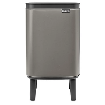 Brabantia Bo Waste Bin Hi hulladékgyűjtő felnyitható, Soft-Close fedéllel, magasított, lábakon álló, műanyag tartály, 4L - A méret, acél, platinaszürke - 227127