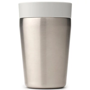 Brabantia Make-Take Insulated Flask duplafalú termoszbögre 200 ml, hideg és meleg italok számára, szivárgásmentes, snap lid fedél, r.m. acél, világosszürke - 228742