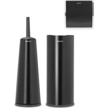 Brabantia ReNew 3db-os WC pipere csomag, WC-kefe, WC-papír és tartalék WC-papír tartó, acél, matt fekete - 280603