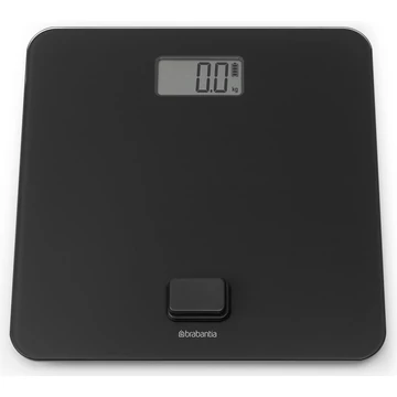 Brabantia ReNew elemmentes fürdőszobai mérleg, 5-150kg között, 0,1kg pontossággal mér, nagy LED kijelzővel, dimanóval tölthető, műanyag test, üveg fedlap, sötétszürke - 281341