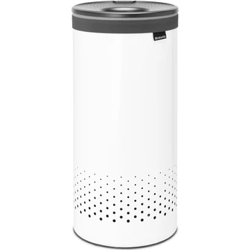 Brabantia Laundry Bin szennyestartó szellőző nyílásokkal, tépőzáras, mosható szennyesgyűjtő zsák, henger forma, közepes méret 35L, műanyag fedő, acél, fehér - 304866