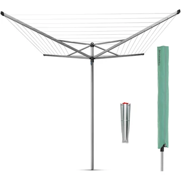 Brabantia Rotary Topspinner kerti ruhaszárító 50m, UV-álló, forgatható, D=45mm, rögzítése földbe szúrható fém konzollal, időjárásálló védőzsákkal, metál szürke - 310829