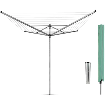 Brabantia Rotary Dryer Lift-O-Matic kerti ruhaszárító 50m, UV-álló, forgatható, D=45mm, állítható magasság, rögzítése földbe szúrható fém konzollal, védőzsákkal, metál szürke - 310966