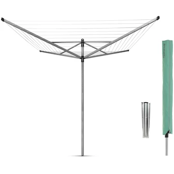 Brabantia Rotary Dryer Lift-O-Matic kerti ruhaszárító 60m, forgatható, D=45mm, állítható magasság, rögzítése földbe szúrható fém konzollal, védőzsákkal, metál szürke - 311048