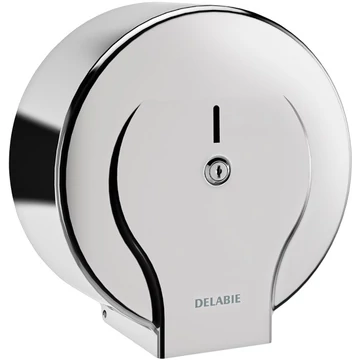 DELABIE vandálbiztos nagytekercses WC-papír adagoló L=400m/D=270mm JUMBO MAXI tekercshez, hézagmentes, egyrészes test, r.m. acél, fényes