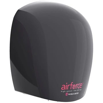 J48-162 WORLD DRYER AIRFORCE antibakteriális kézszárító, alumínium, fekete, 1100 W, 12 mp, 83 dB