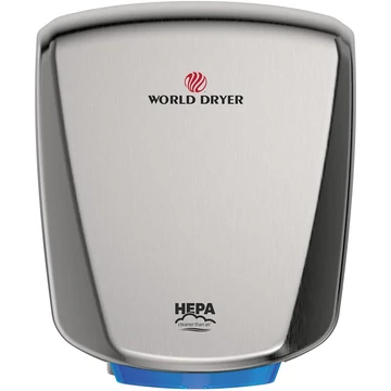 Q-973A2 WORLD DRYER VERDEdri villámgyors kézszárító zajszint csökkentővel, rozsdamentes acél, selyem, 950W, 12mp, 69dB SILENT