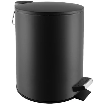 Prémium pedálos hulladékgyűjtő Soft-Close lecsapódásgátló fedéllel, kerek 5L, r.m. acél, matt fekete