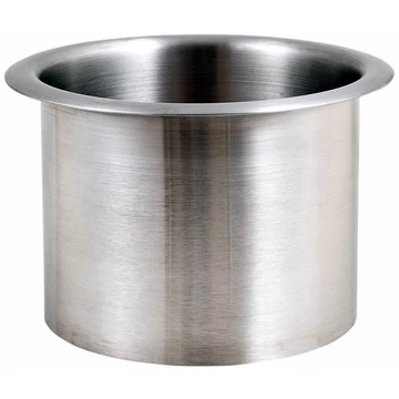 Mosdópultba süllyeszthető hulladékledobó nyílás, hengeres, felső peremmel, 150 mm átmérő, 120 mm magasság, rozsdamentes acél, fényes