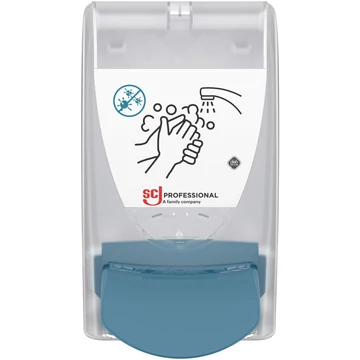 SCJP Proline Cleanse Antimicrobial fertőtlenítő habszappan adagoló nyomógombos OxyBAC és OxyBAC EXTRA antimikrobiális kézmosó patronokhoz, manuális, 1L, ABS műanyag, színtelen/türkizkék
