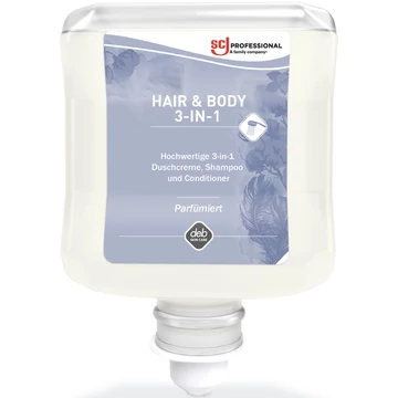 SCJP Hair - Body 3-in-1 szappanmentes luxus krémtusfürdő, sampon és kondícionáló, unisex virág illat, Proline manuális adagolóhoz, 1L patron