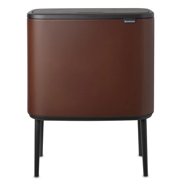 Brabantia Bo Touch Bin nyomófedeles szelektív hulladékgyűjtő, magasított, lábakon álló, műanyag tartály, 11+23L - X+J méret, acél, égetett umbra barna ásványi textúra - 208621