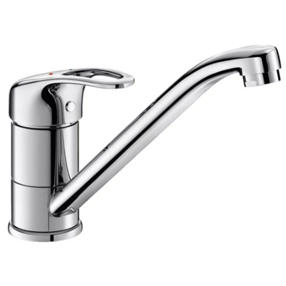 DELABIE álló mosogató csap 225mm lengő kifolyóval, lyukas keverőkarral, H=145mm, 9L/p