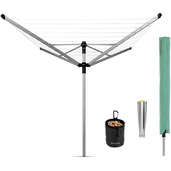 Brabantia Rotary Dryer Lift-O-Matic Advance kerti ruhaszárító 50m, forgatható, D=50mm, ultra könnyen állítható magasság, földbe szúrható, védőzsák, csipesztartó, metál szürke - 100246