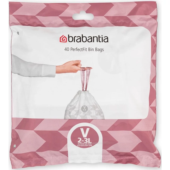 Brabantia PerfectFit szemeteszsák, V méret, 2-3L, visszazárható adagoló csomag, 40 zsák/csomag