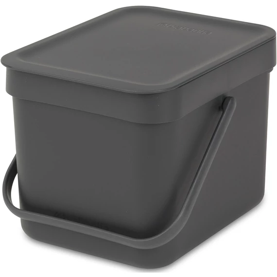 Brabantia Sort - Go konyhai szemetes felnyitható fedéllel, fogantyúval szelektív és komposzt gyűjtéséhez, 6L - S méret, sötétszürke - 109720