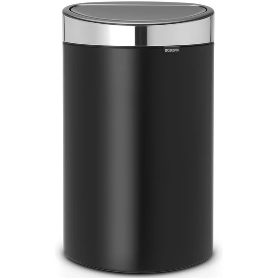 Brabantia Touch Bin New Soft-Touch nyomófedeles hulladékgyűjtő belső tartállyal, ovális, 40L - L méret, acél, matt fekete test, ujjlenyomatmentes fedő - 114847