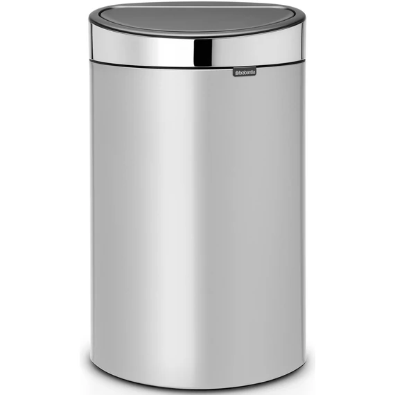 Brabantia Touch Bin New Soft-Touch nyomófedeles hulladékgyűjtő belső tartállyal, ovális, 40L - L méret, acél, metál szürke test, fényes fedő - 114861
