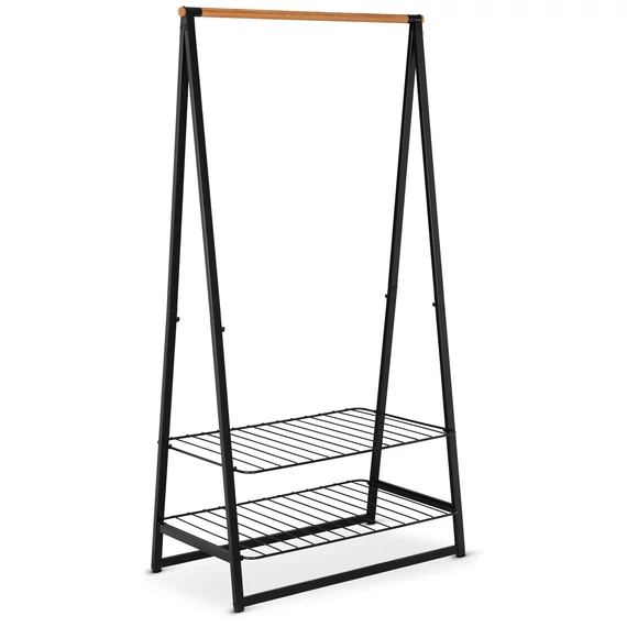 Brabantia Linn Clothes Rack Large ruhatartó állvány, 995x1900x570mm nagy méret, 2db állítható magasságú rácsos polc, bambusz rúd, acél váz, fekete - 118241