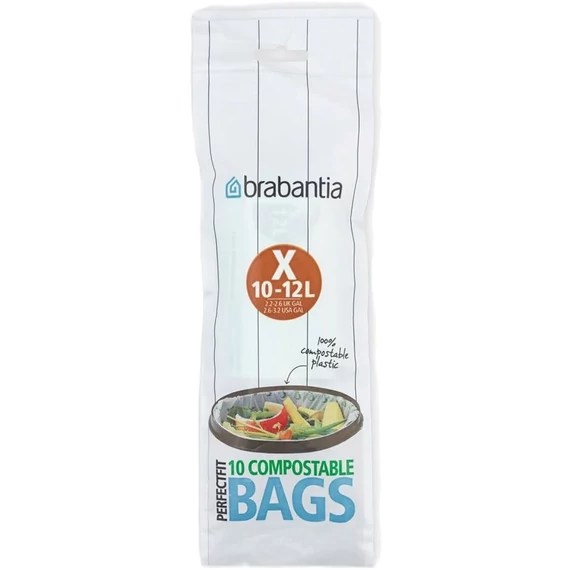 Brabantia PerfectFit Compostable komposztálható szemeteszsák, 100%-ban lebomló, keményítőből készült, X méret, 10-12L, 10 zsák/tekercs - 118685
