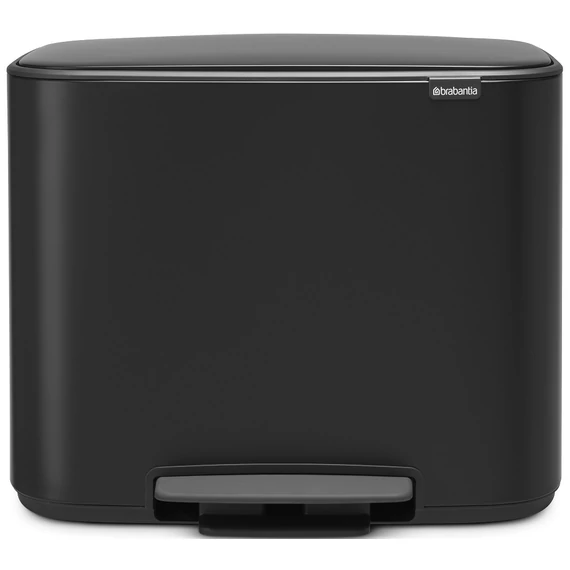 Brabantia Bo Pedal Bin pedálos szelektív hulladékgyűjtő szagmentesen záródó Soft-Close fedél, műanyag tartály, 3x11L - X méret, acél, matt fekete - 121104