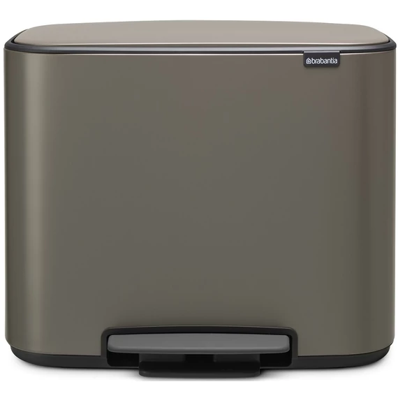 Brabantia Bo Pedal Bin pedálos szelektív hulladékgyűjtő szagmentesen záródó Soft-Close fedél, műanyag tartály, 11+23L - X+J méret, acél, platinaszürke - 121203