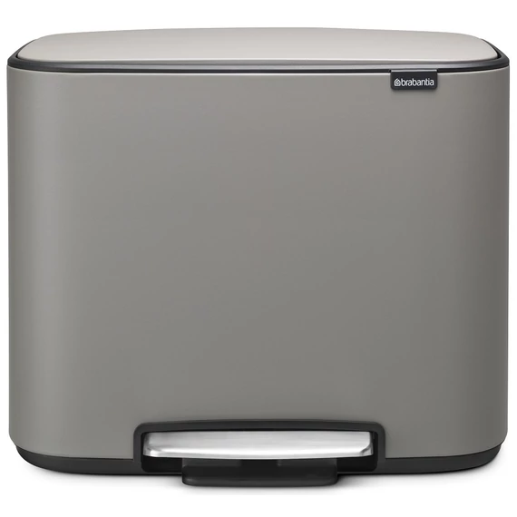 Brabantia Bo Pedal Bin pedálos szelektív hulladékgyűjtő szagmentesen záródó Soft-Close fedél, műanyag tartály, 3x11L - X méret, acél, betonszürke ásványi textúra - 121524