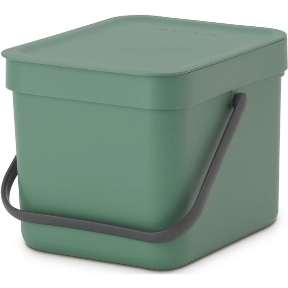 Brabantia Sort - Go konyhai szemetes felnyitható fedéllel, fogantyúval szelektív és komposzt gyűjtéséhez, 6L - S méret, platina zöld - 129841