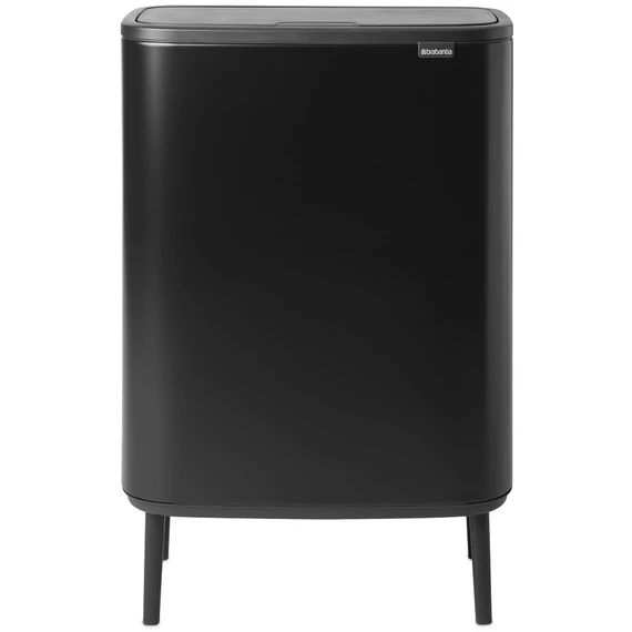 Brabantia Bo Touch Bin Hi szelektív hulladékgyűjtő Soft-Close fedéllel, magasított, lábakon álló, műanyag tartály, XXL, 2x30L - O méret, acél, matt fekete - 130625