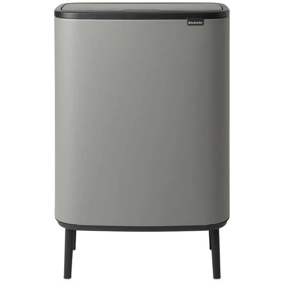 Brabantia Bo Touch Bin Hi szelektív hulladékgyűjtő Soft-Close fedéllel, magasított, lábakon álló, műanyag tartály, XXL, 2x30L - O méret, acél, betonszürke ásványi textúra - 130663