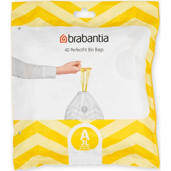 Brabantia PerfectFit szemeteszsák, A méret, 3-5L, visszazárható adagoló csomag, 40 zsák/csomag
