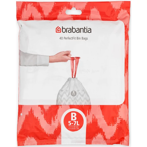 Brabantia PerfectFit szemeteszsák, B méret, 5-7L, visszazárható adagoló csomag, 40 zsák/csomag