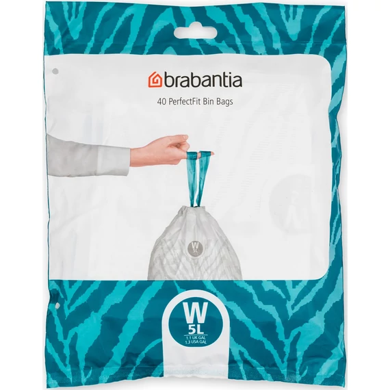 Brabantia PerfectFit szemeteszsák, W méret, 5L, visszazárható adagoló csomag, 40 zsák/csomag