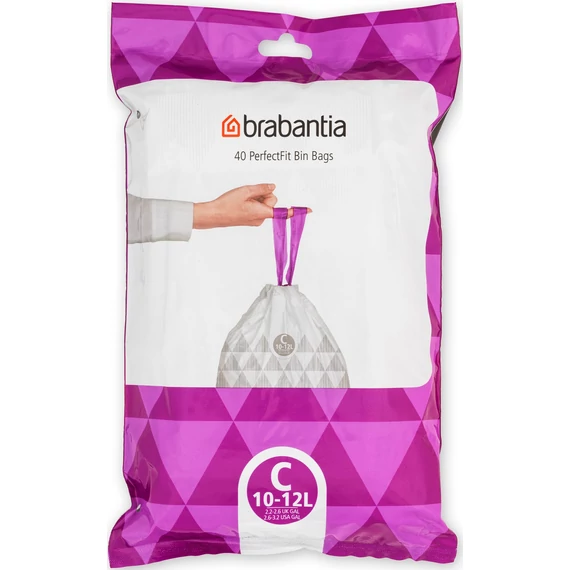 Brabantia PerfectFit szemeteszsák, C méret, 10-12L, visszazárható adagoló csomag, 40 zsák/csomag
