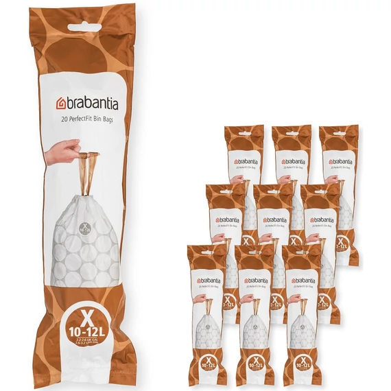 Brabantia PerfectFit szemeteszsák, X méret, 10-12L, Multipack 200 zsák, 10 tekercs, 20 zsák/tekercs