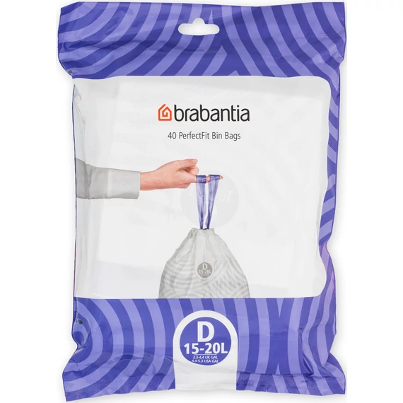 Brabantia PerfectFit szemeteszsák, D méret, 15-20L, visszazárható adagoló csomag, 40 zsák/csomag