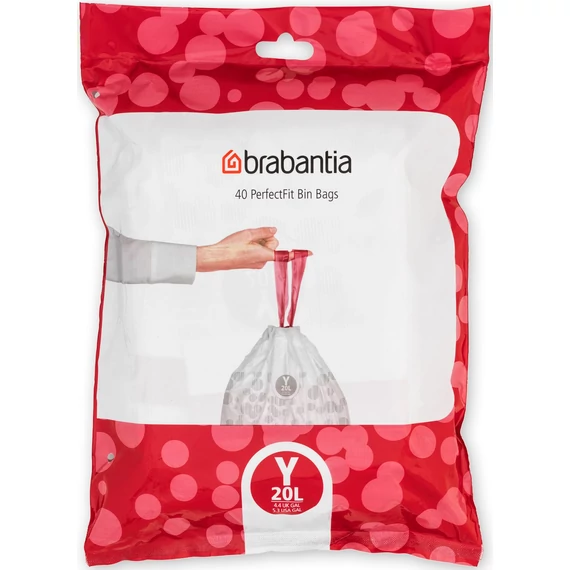 Brabantia PerfectFit szemeteszsák, Y méret, 20L, visszazárható adagoló csomag, 40 zsák/csomag