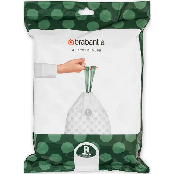 Brabantia PerfectFit szemeteszsák, R méret, 36L, visszazárható adagoló csomag, 40 zsák/csomag