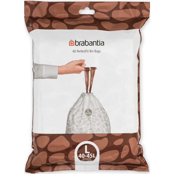 Brabantia PerfectFit szemeteszsák, L méret, 40-45L, visszazárható adagoló csomag, 40 zsák/csomag