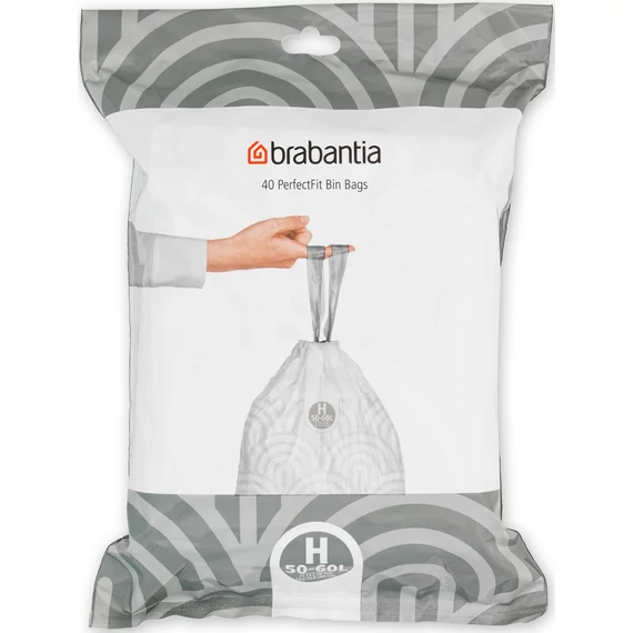 Brabantia PerfectFit szemeteszsák, H méret, 50-60L, visszazárható adagoló csomag, 40 zsák/csomag